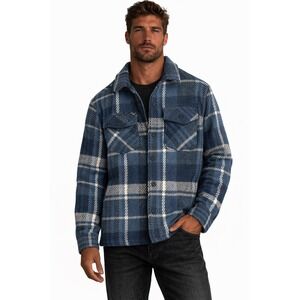 Frye Blue Plaid Shirt Jacket Men's Button Front Flannel Shacket Western Workwear